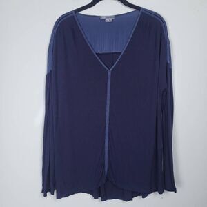 Vince Womens Silk Top Blue Size Medium V Neck Long Sleeve Pullover Lightweight
